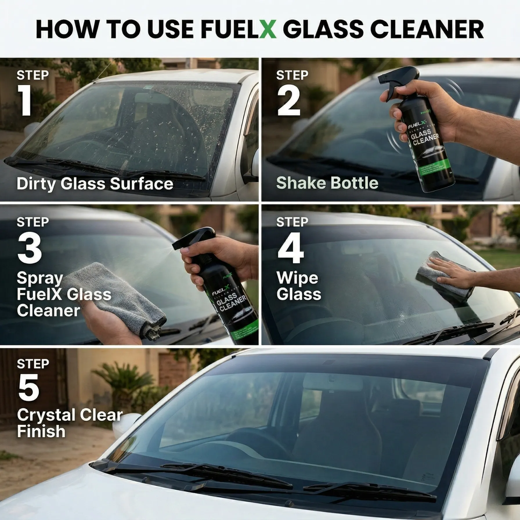 FuelX Glass Cleaner in action