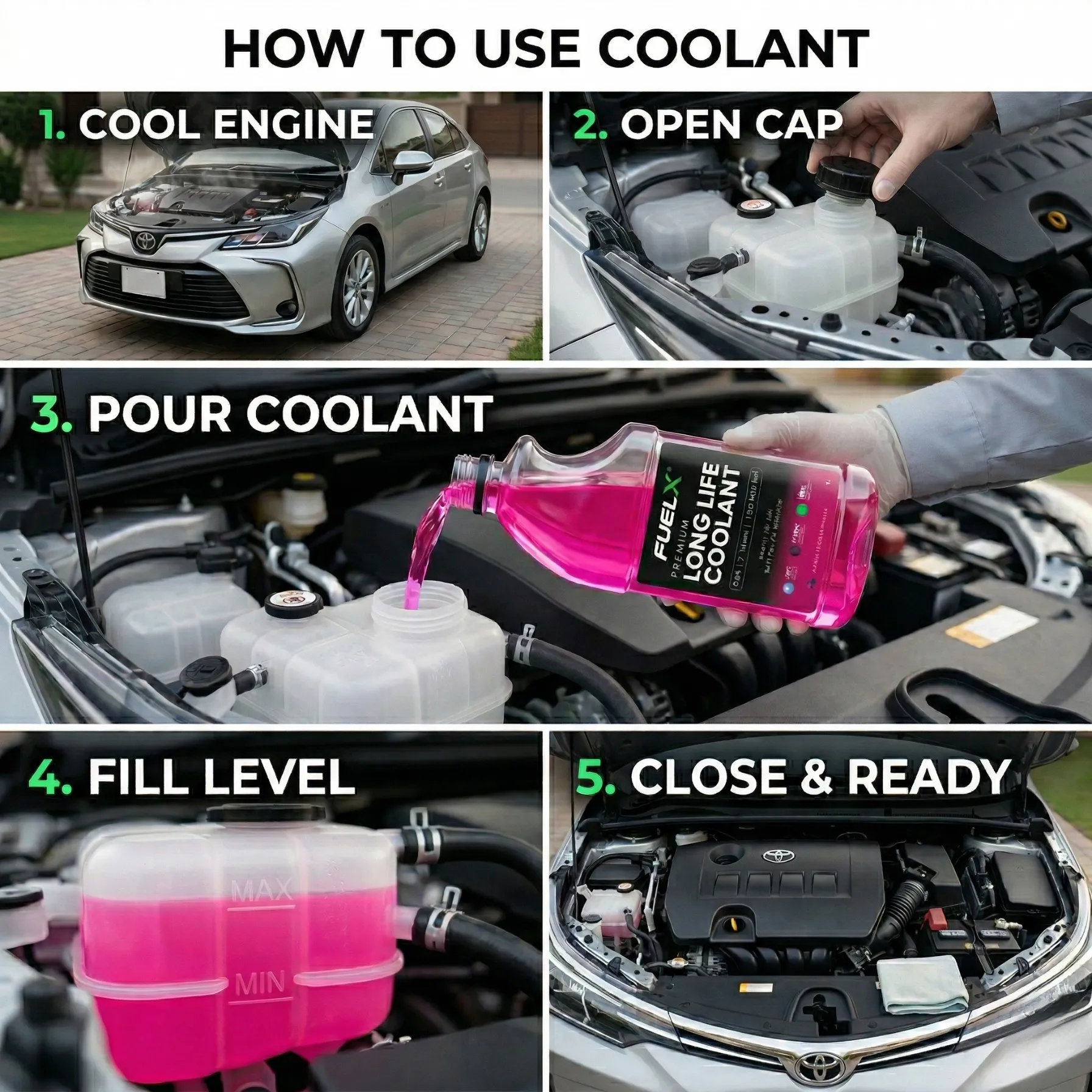 FuelX Long Life Coolant (Pink) in action