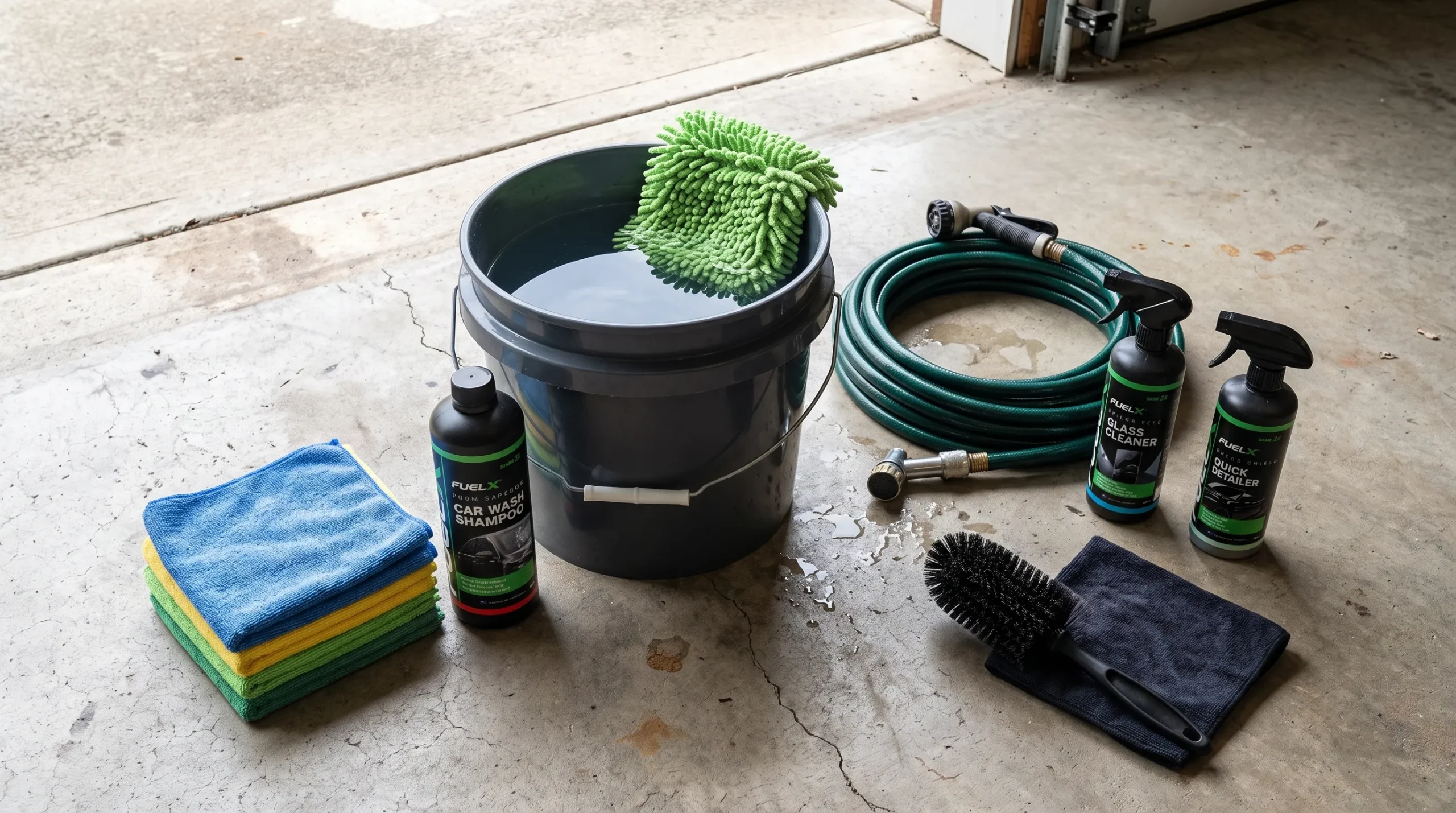 Car cleaning supplies for removing mud and rainwater stains