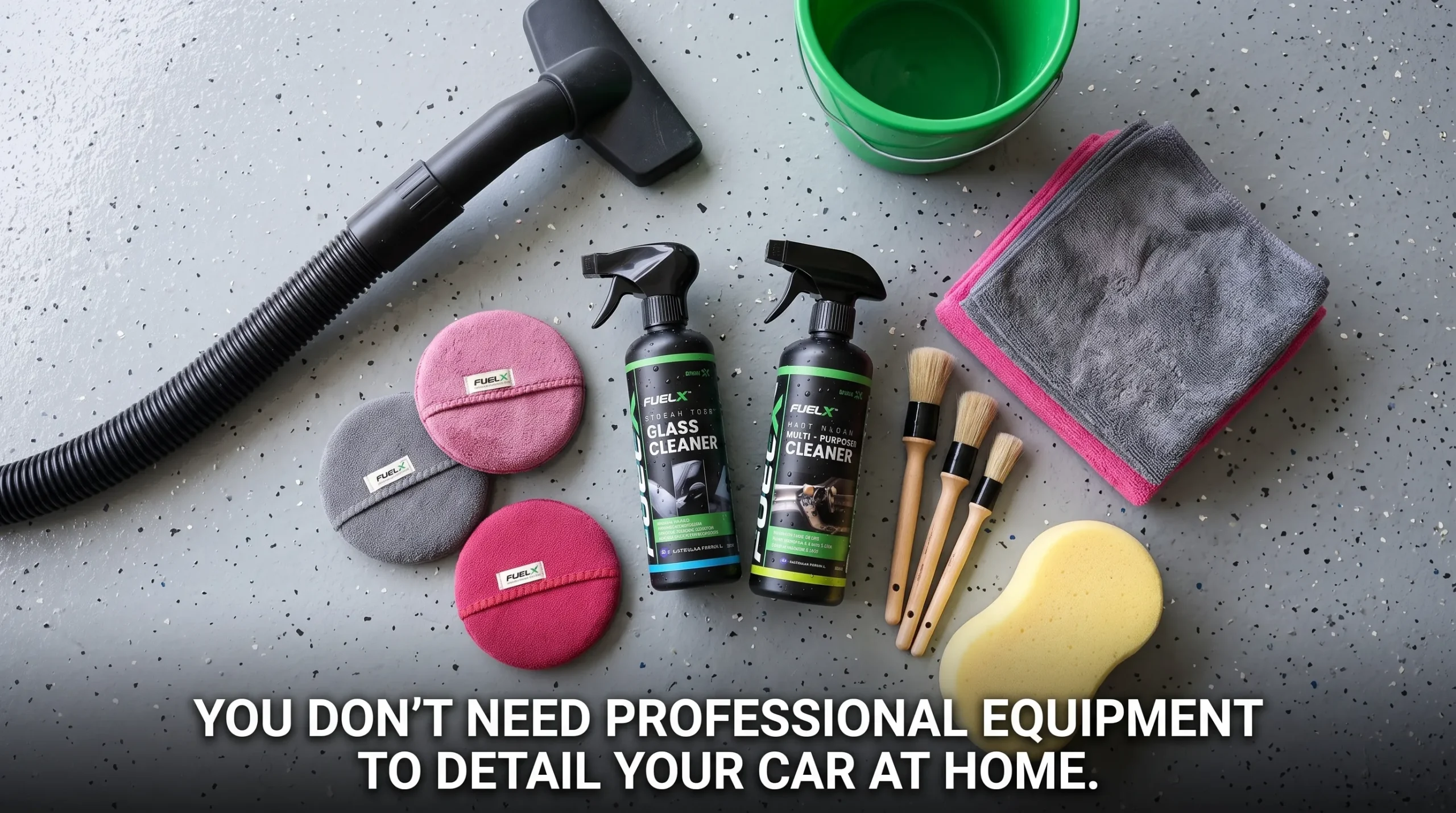 Tools and cleaning products needed for car interior detailing at home