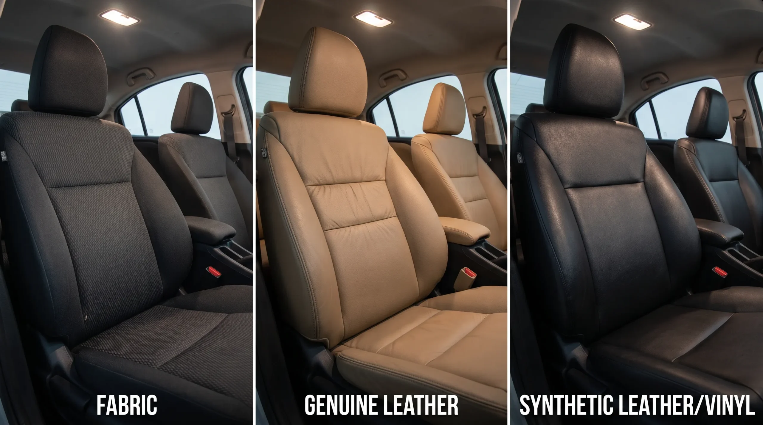 Fabric, leather and synthetic leather car seat materials