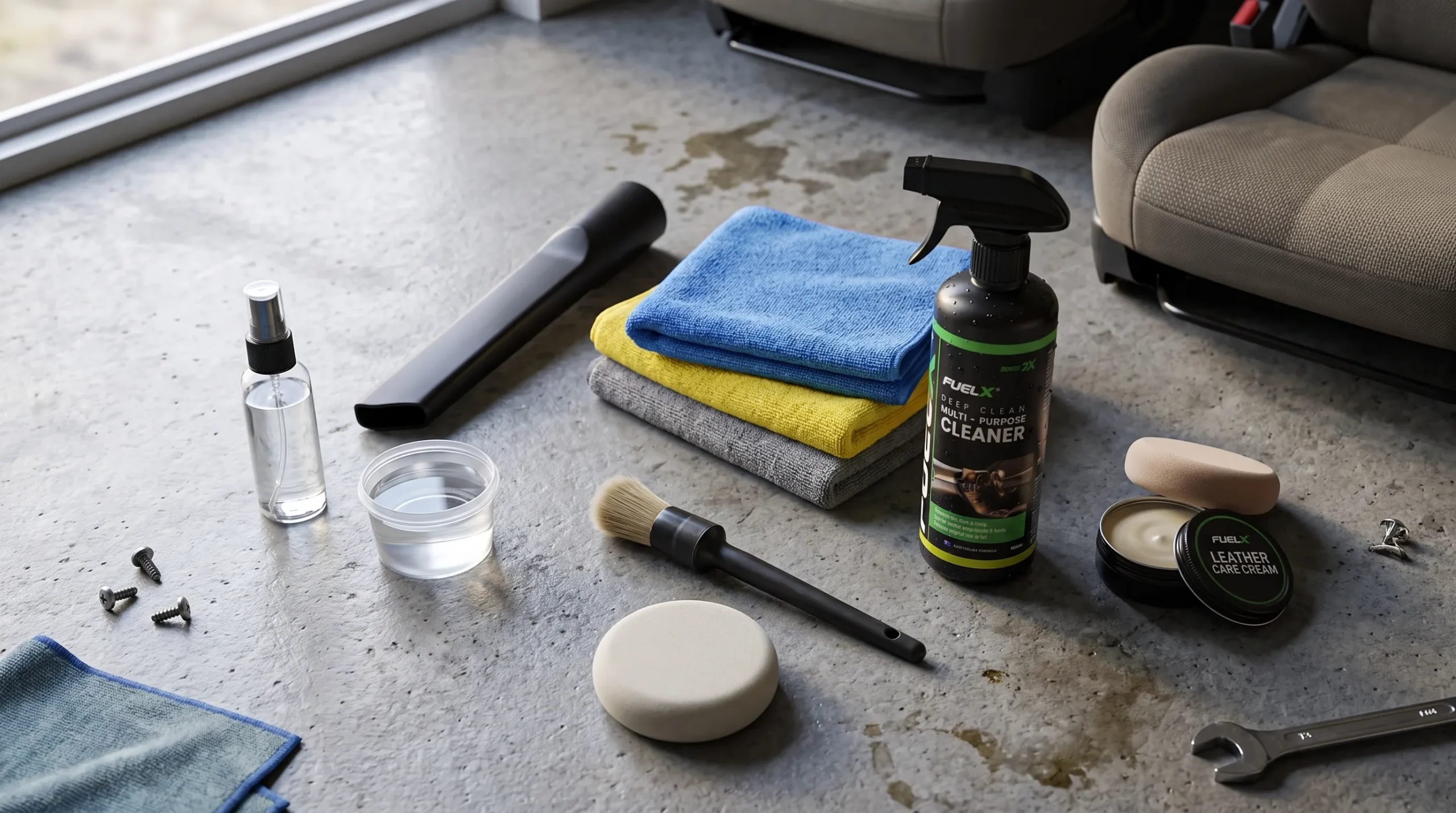 Tools and products needed to clean car seats at home