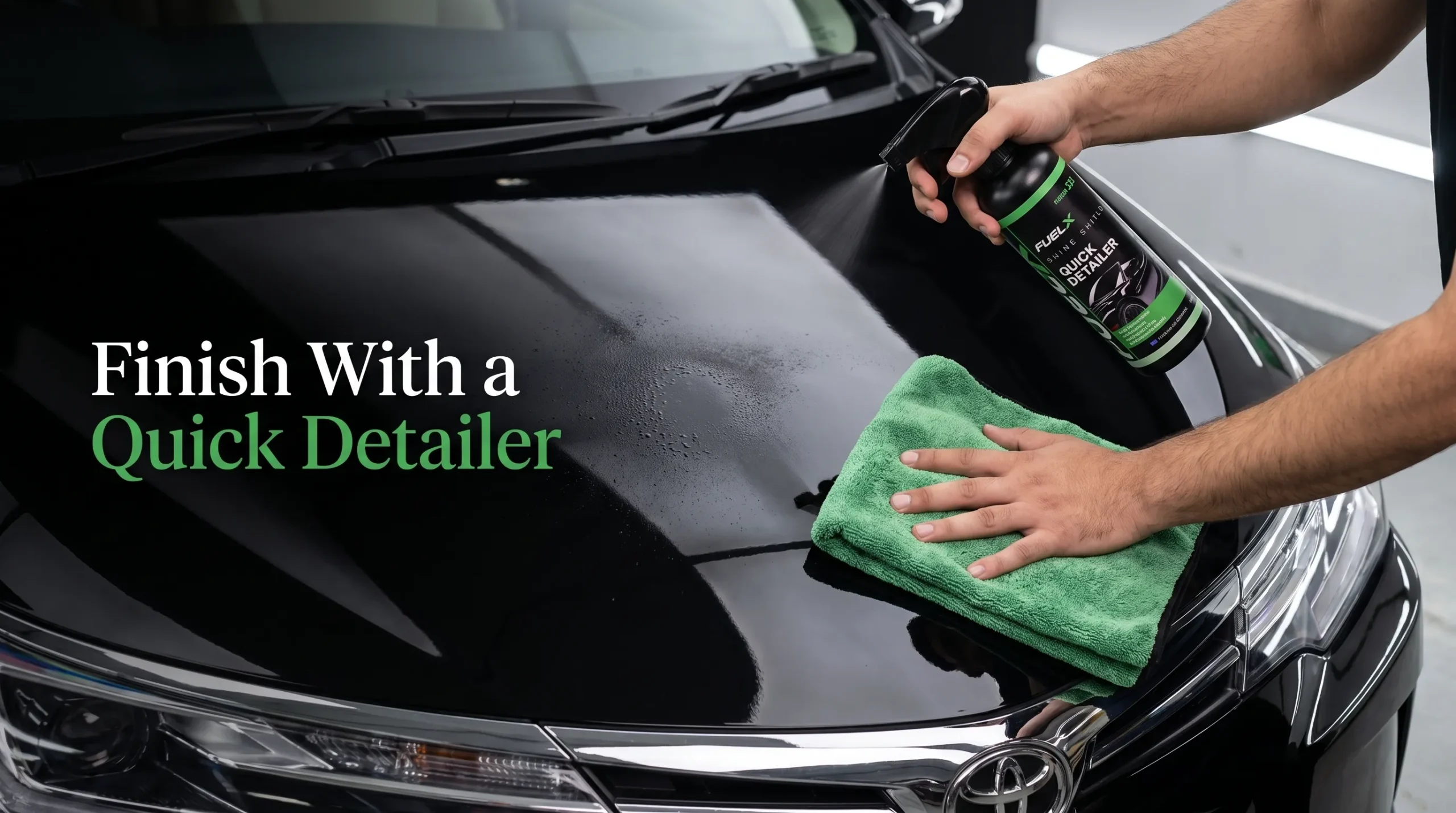 Applying quick detailer to a clean car for extra gloss